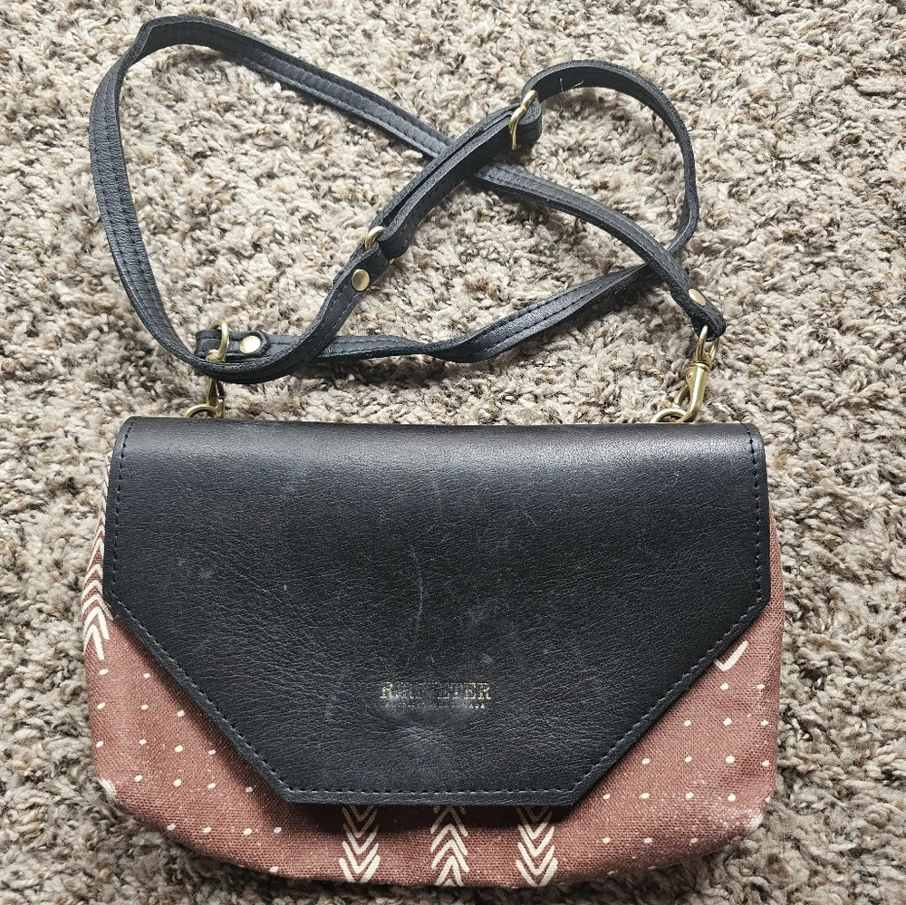 R.Riveter american handmade black leather and brown and ethnic crossbody‎ bag